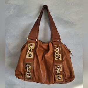 Michael Kors Tan Top Handle Shoulder Bag Gold Fisherman Chain Accents Slouchy